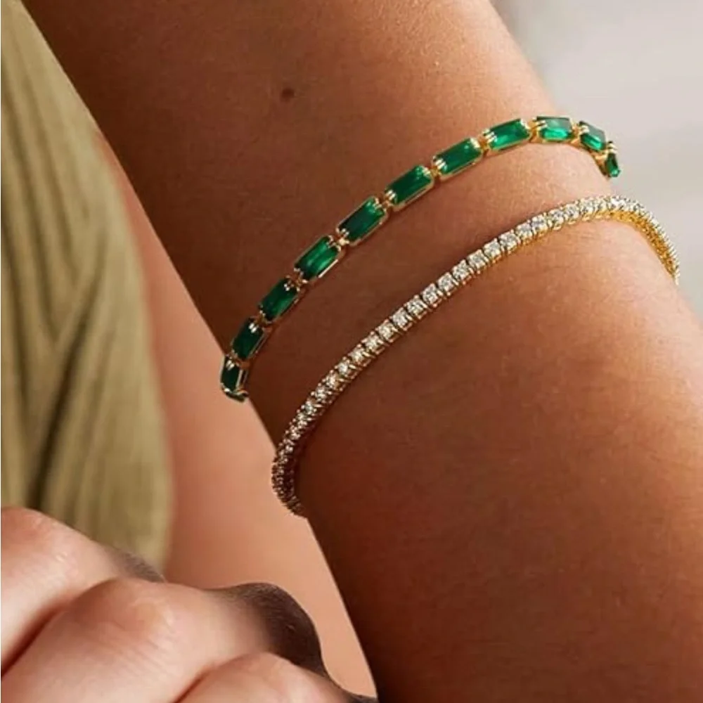 Neiman Marcus 14kt Plated Emerald Green Tennis Bracelet - Picture 3 of 6